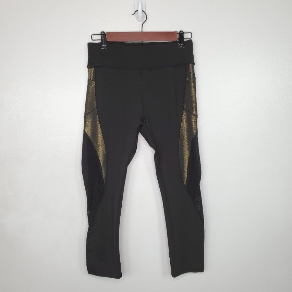BSP Black Bronze Cropped Mesh Leggings Acitivewear Athletic Wear Casual Size L